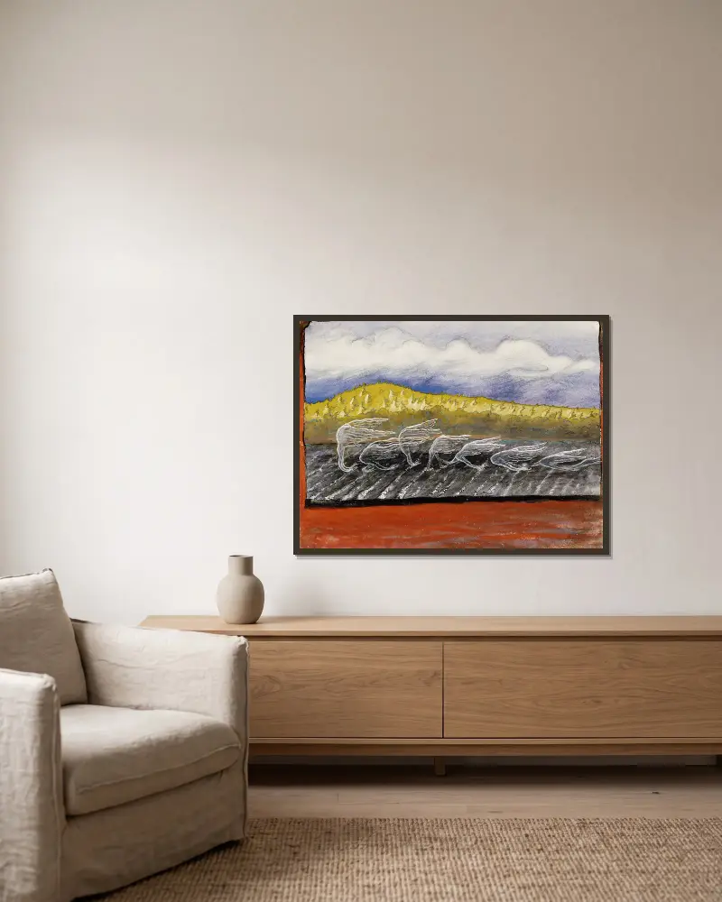 Der Wind weht von Hugo Simberg gerahmt an einer Wand
