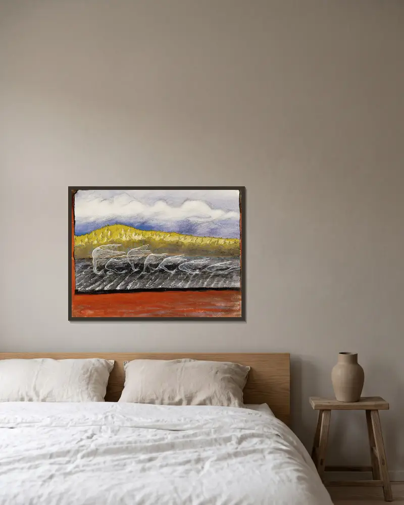 Der Wind weht von Hugo Simberg gerahmt an einer Wand