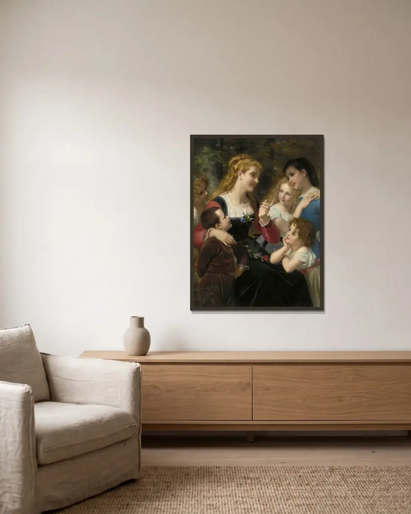 Contes enfantines av Hugues Merle inramad på en vägg