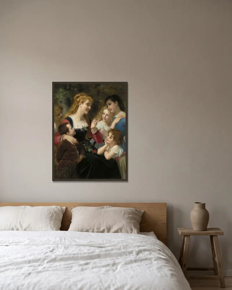 Contes enfantines av Hugues Merle inramad på en vägg