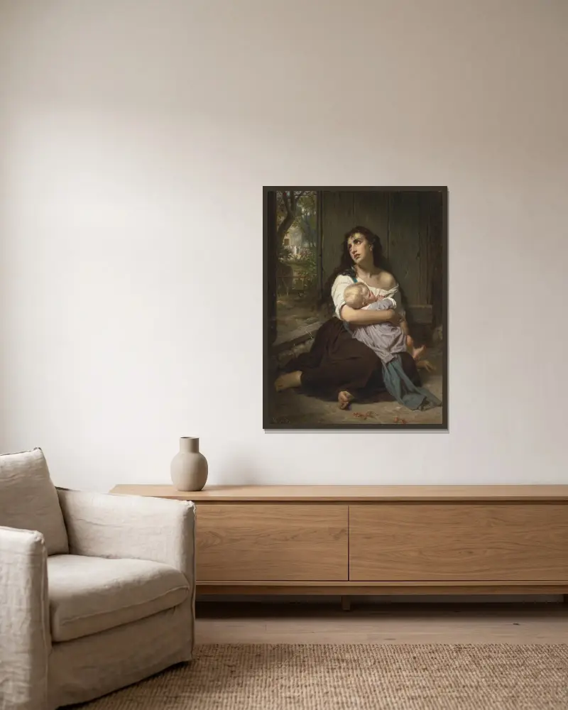 Die Verlassene von Hugues Merle gerahmt an einer Wand