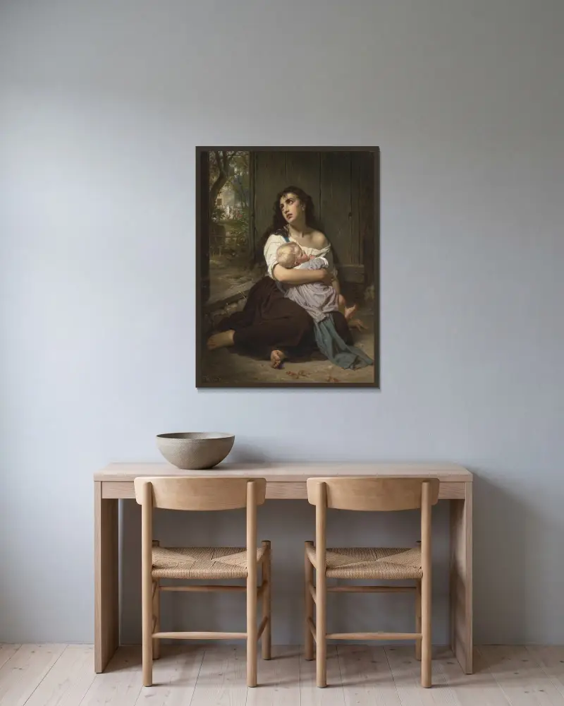 Die Verlassene von Hugues Merle gerahmt an einer Wand