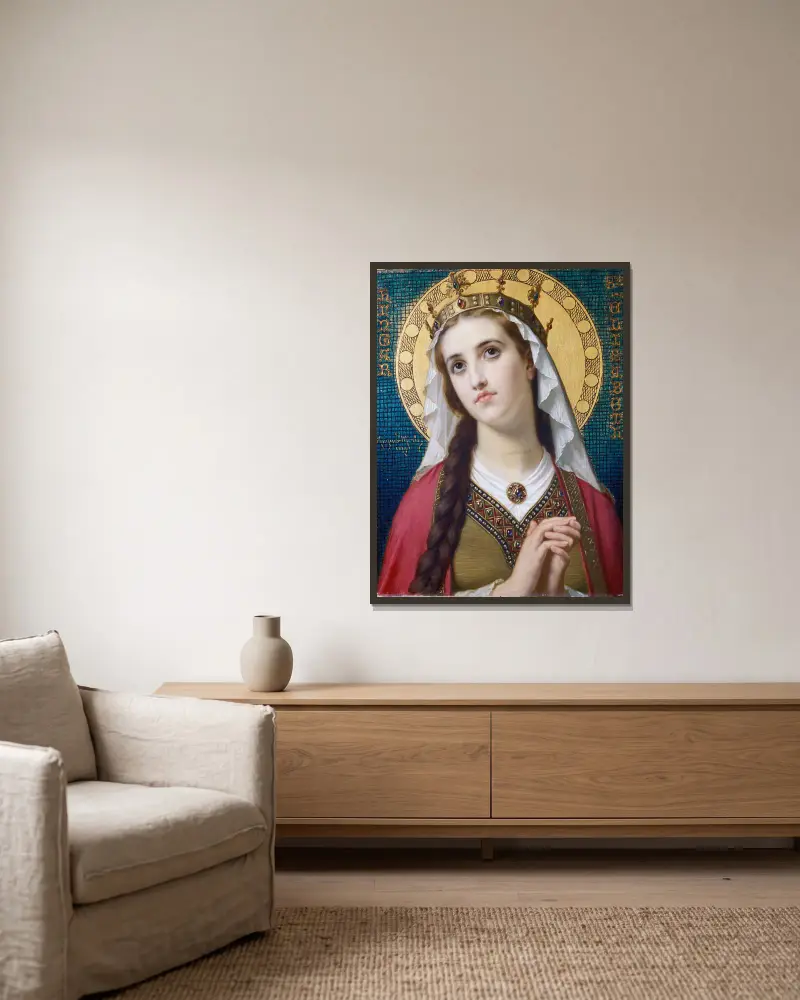 Sankta Elisabet av Ungern av Hugues Merle inramad på en vägg