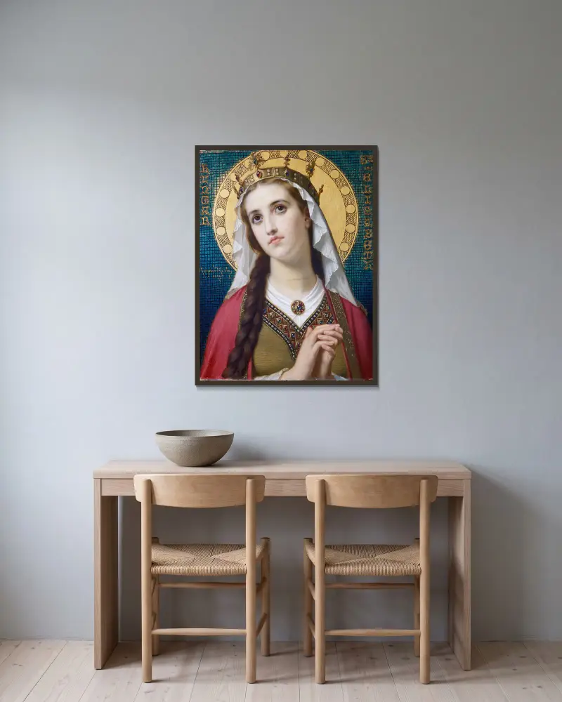 Sankta Elisabet av Ungern av Hugues Merle inramad på en vägg