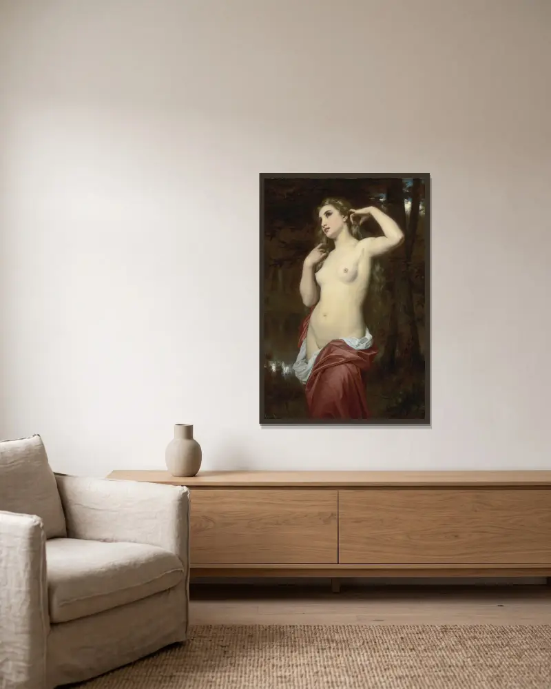 Die Badende von Hugues Merle gerahmt an einer Wand