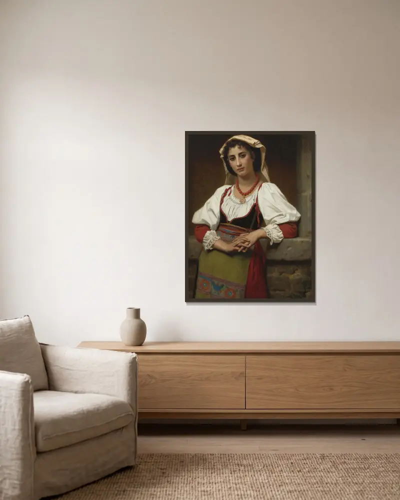Das neapolitanische Mädchen von Hugues Merle gerahmt an einer Wand