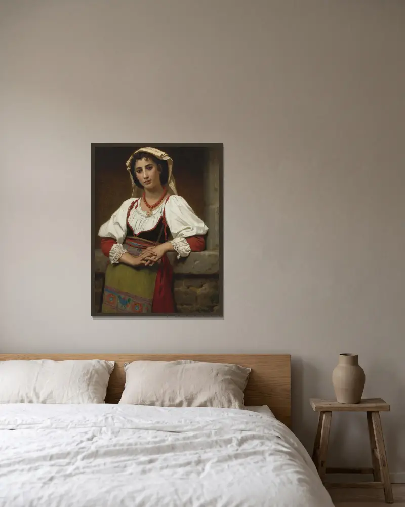 Das neapolitanische Mädchen von Hugues Merle gerahmt an einer Wand