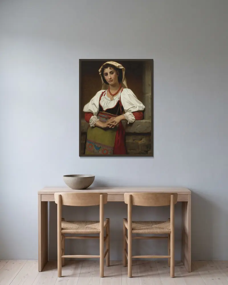 Das neapolitanische Mädchen von Hugues Merle gerahmt an einer Wand