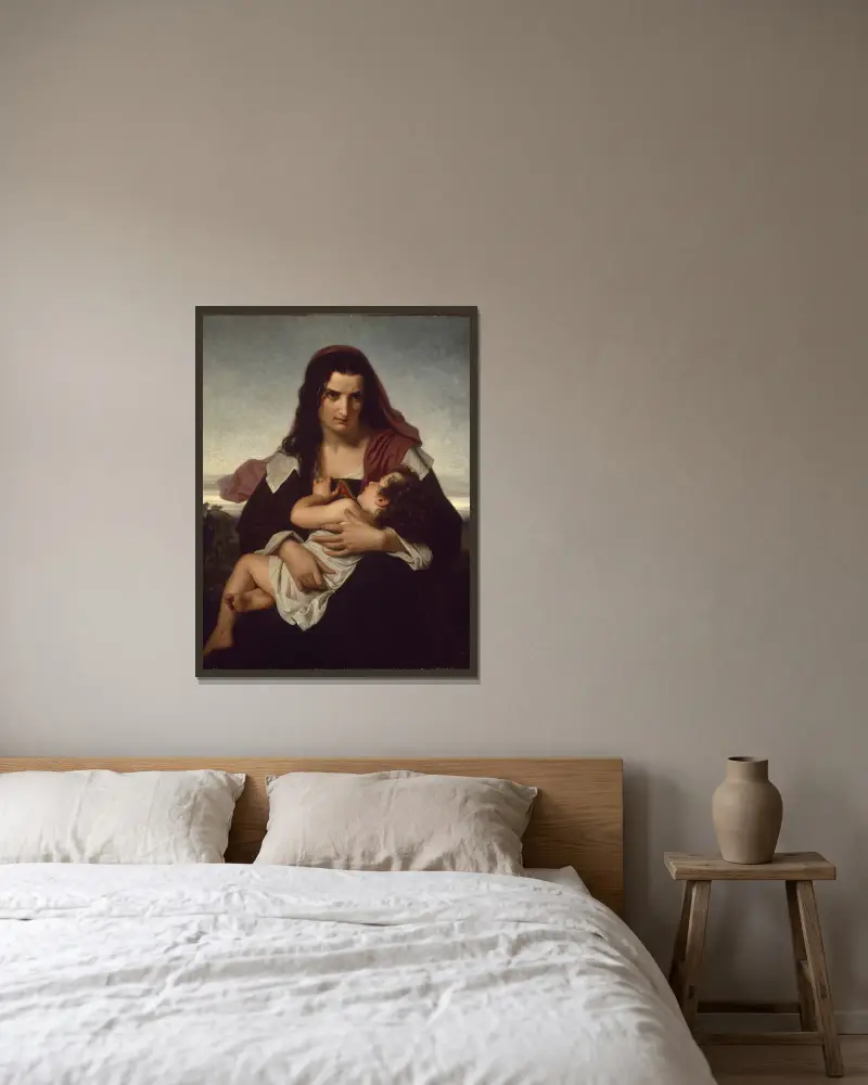 Den eldröda bokstaven av Hugues Merle inramad på en vägg