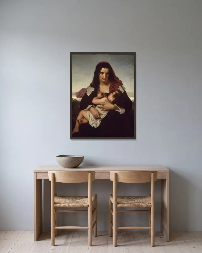 Den eldröda bokstaven av Hugues Merle inramad på en vägg