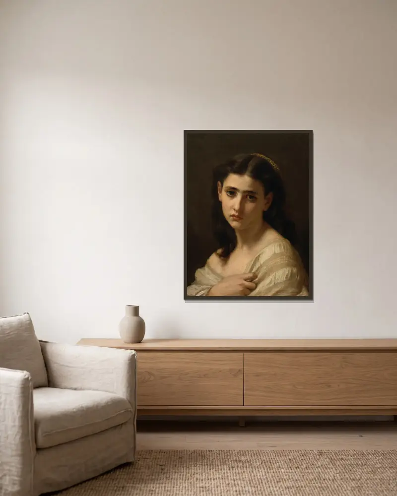 Thoughts far away av Hugues Merle inramad på en vägg