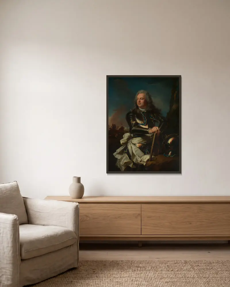 Porträtt av en general av Hyacinthe Rigaud inramad på en vägg
