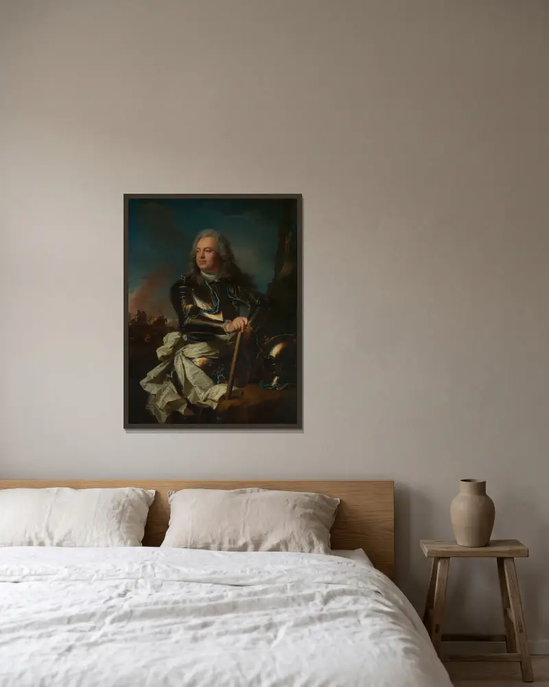Porträtt av en general av Hyacinthe Rigaud inramad på en vägg