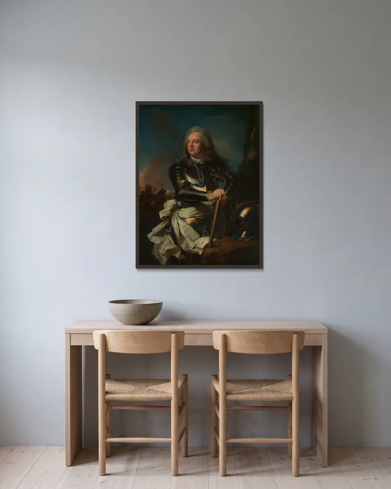 Porträtt av en general av Hyacinthe Rigaud inramad på en vägg