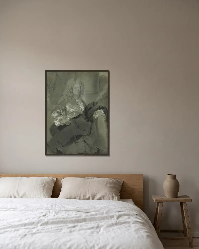 Porträtt av en man, 1710 av Hyacinthe Rigaud inramad på en vägg