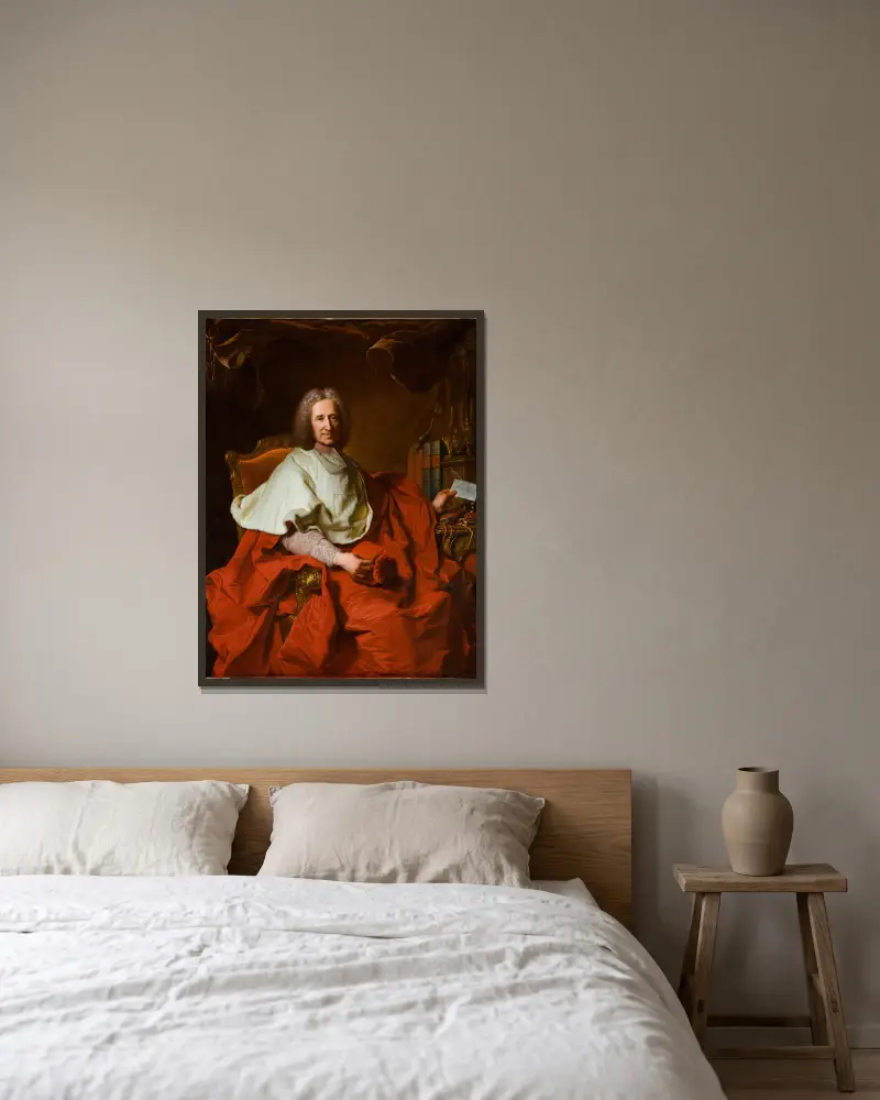 Porträtt av kardinal Guillaume Dubois av Hyacinthe Rigaud inramad på en vägg