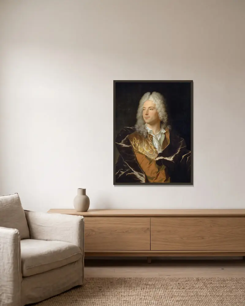 Porträt des Chevalier Lucas Schaub aus Basel von Hyacinthe Rigaud gerahmt an einer Wand