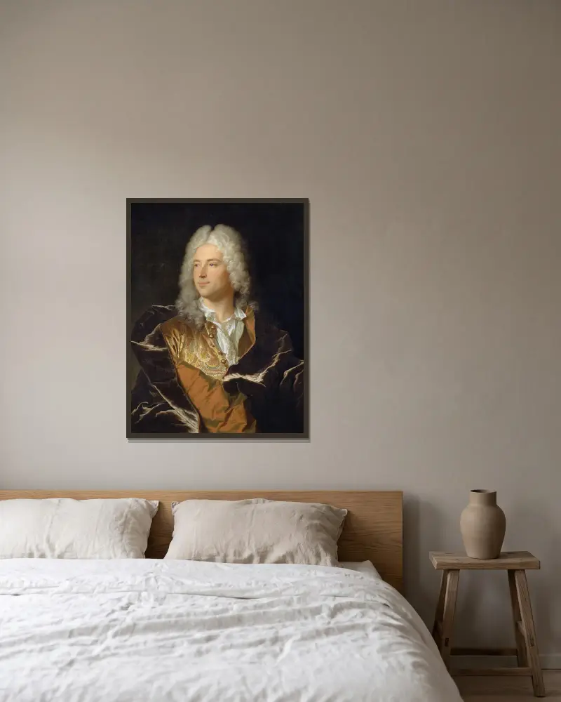 Porträt des Chevalier Lucas Schaub aus Basel von Hyacinthe Rigaud gerahmt an einer Wand