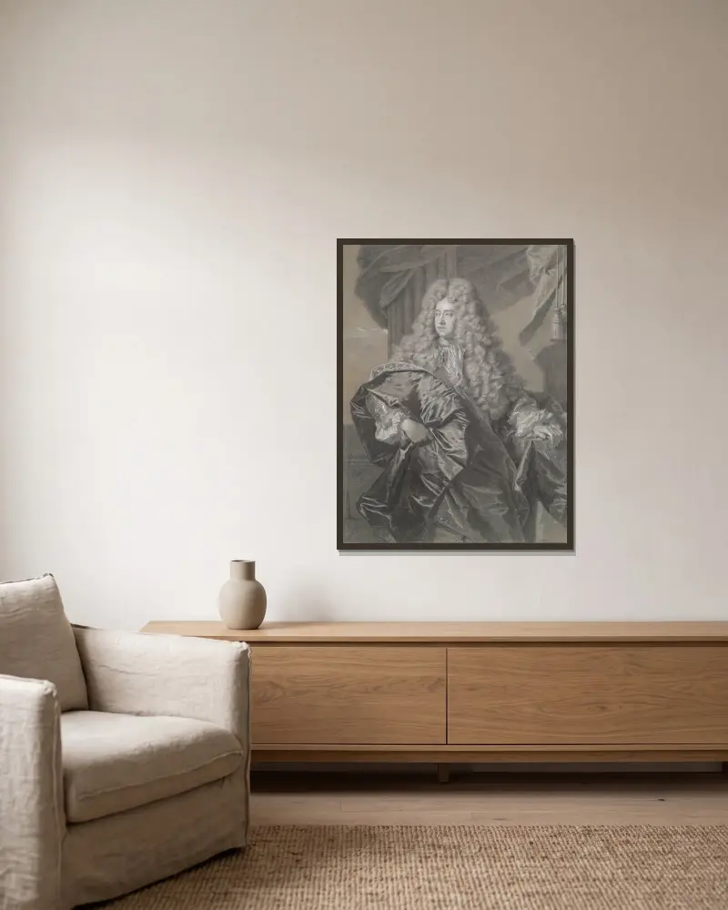 Porträtt av Edward Villiers, förste earl av Jersey av Hyacinthe Rigaud inramad på en vägg