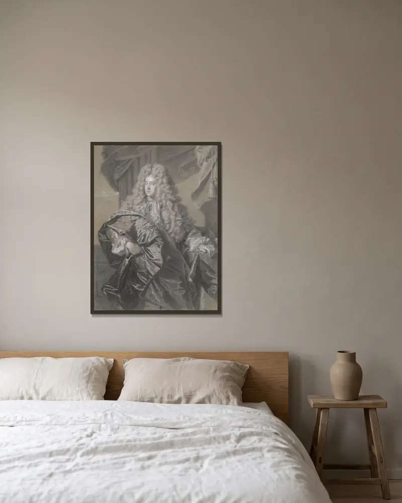 Porträtt av Edward Villiers, förste earl av Jersey av Hyacinthe Rigaud inramad på en vägg