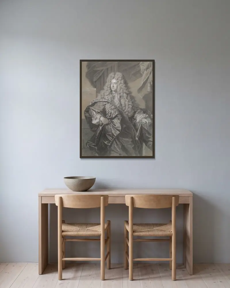 Porträtt av Edward Villiers, förste earl av Jersey av Hyacinthe Rigaud inramad på en vägg