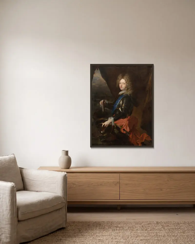 Porträtt av kung Fredrik IV som prins av Hyacinthe Rigaud inramad på en vägg