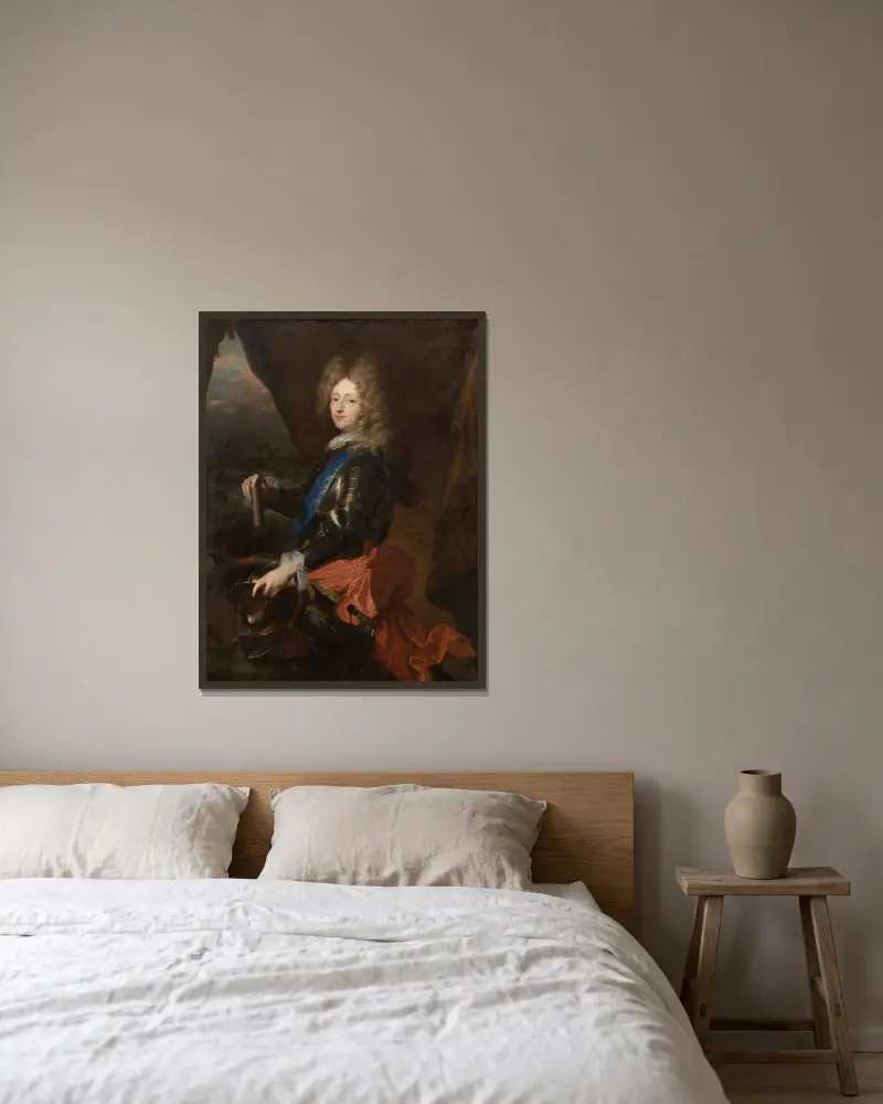 Porträtt av kung Fredrik IV som prins av Hyacinthe Rigaud inramad på en vägg