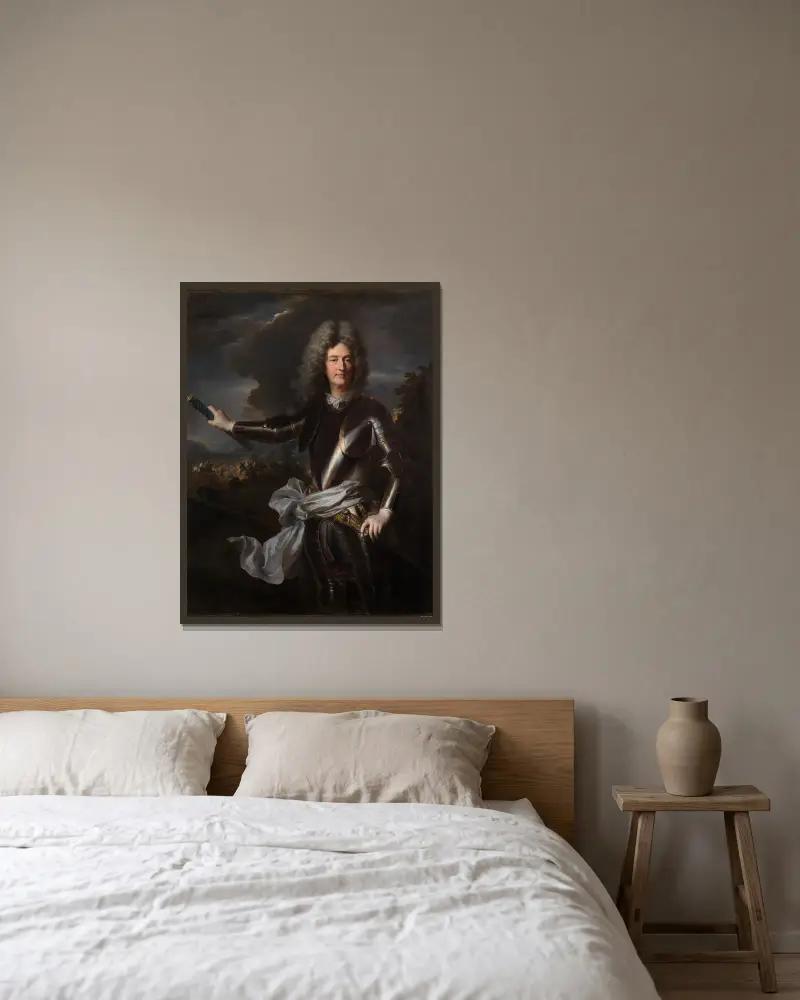 Porträtt av marskalk Charles-Auguste de Matignon av Hyacinthe Rigaud inramad på en vägg