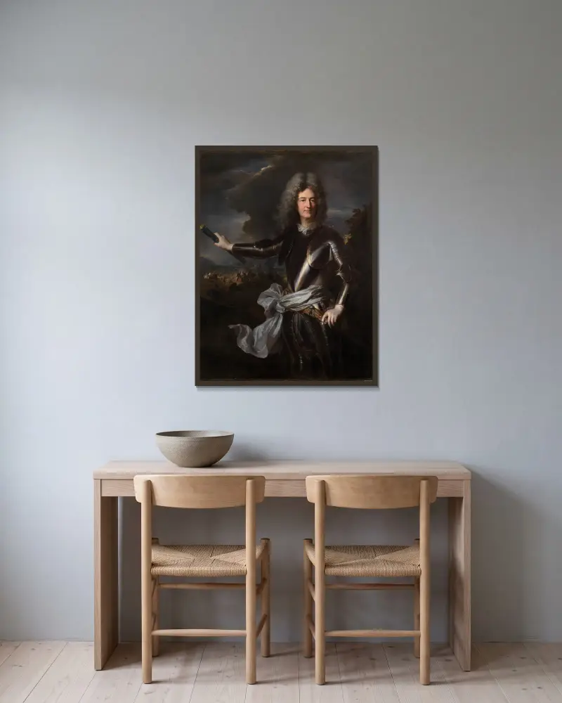 Porträtt av marskalk Charles-Auguste de Matignon av Hyacinthe Rigaud inramad på en vägg