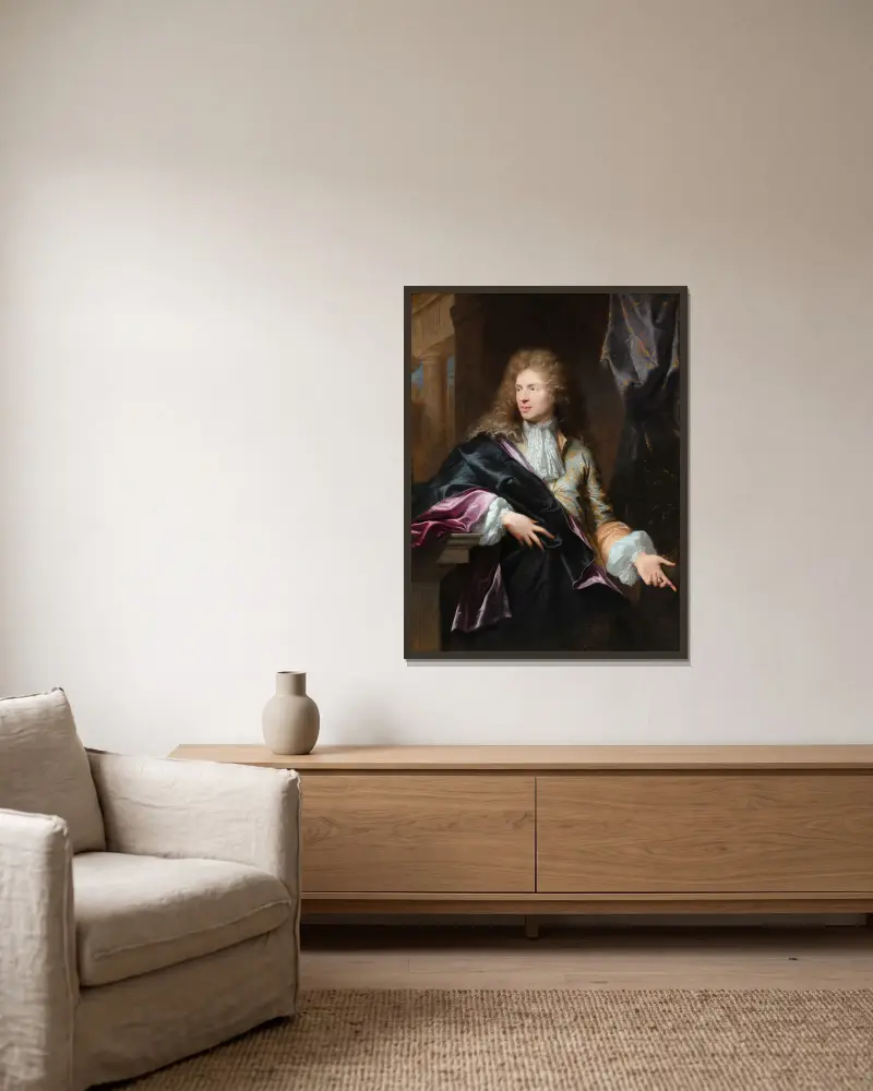 Porträt des Pierre Vincent Bertin von Hyacinthe Rigaud gerahmt an einer Wand