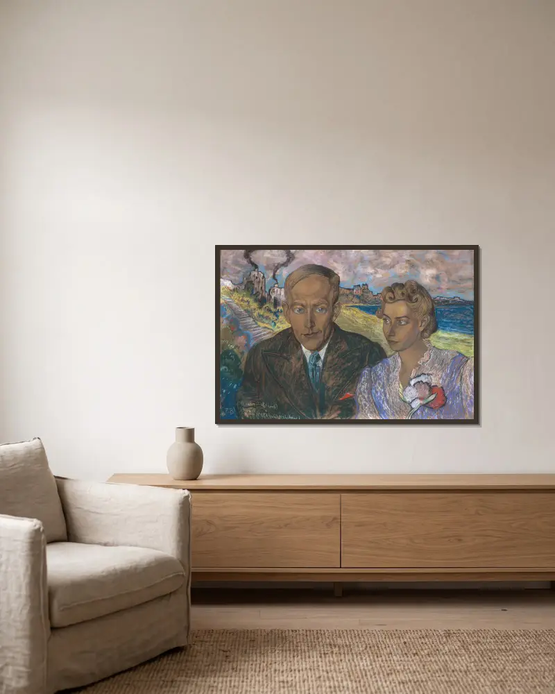 Double portrait of Helena Lisińska and Jan Gadomski av Stanisław Ignacy Witkiewicz inramad på en vägg