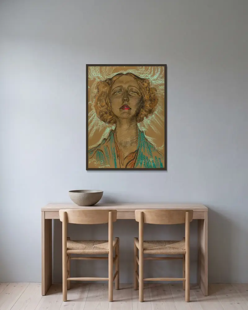 Portrait of Eugenia Bundykowa, 1933 – nr 1 av Stanisław Ignacy Witkiewicz inramad på en vägg