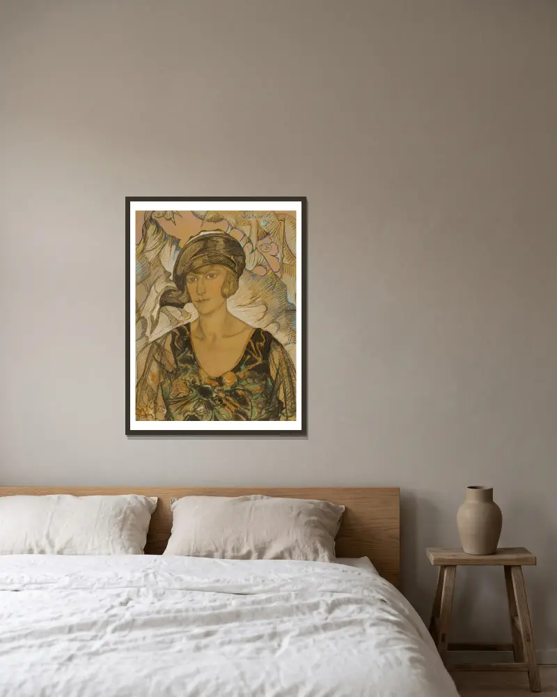 Bildnis der Irena Szarota von Stanisław Ignacy Witkiewicz gerahmt an einer Wand