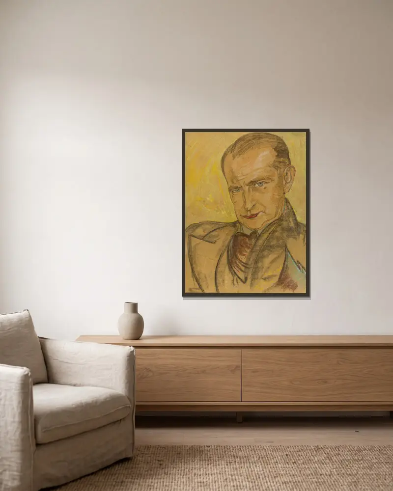 Porträtt av Marian Bronisław Godecki av Stanisław Ignacy Witkiewicz inramad på en vägg