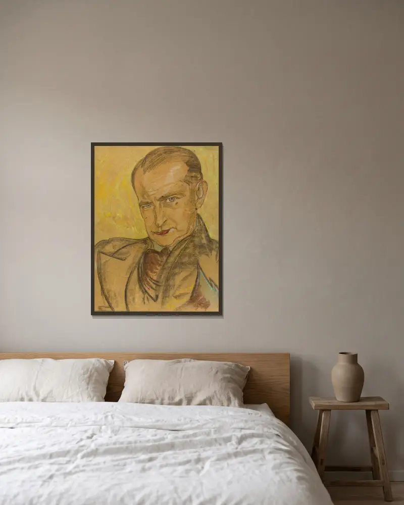 Porträtt av Marian Bronisław Godecki av Stanisław Ignacy Witkiewicz inramad på en vägg