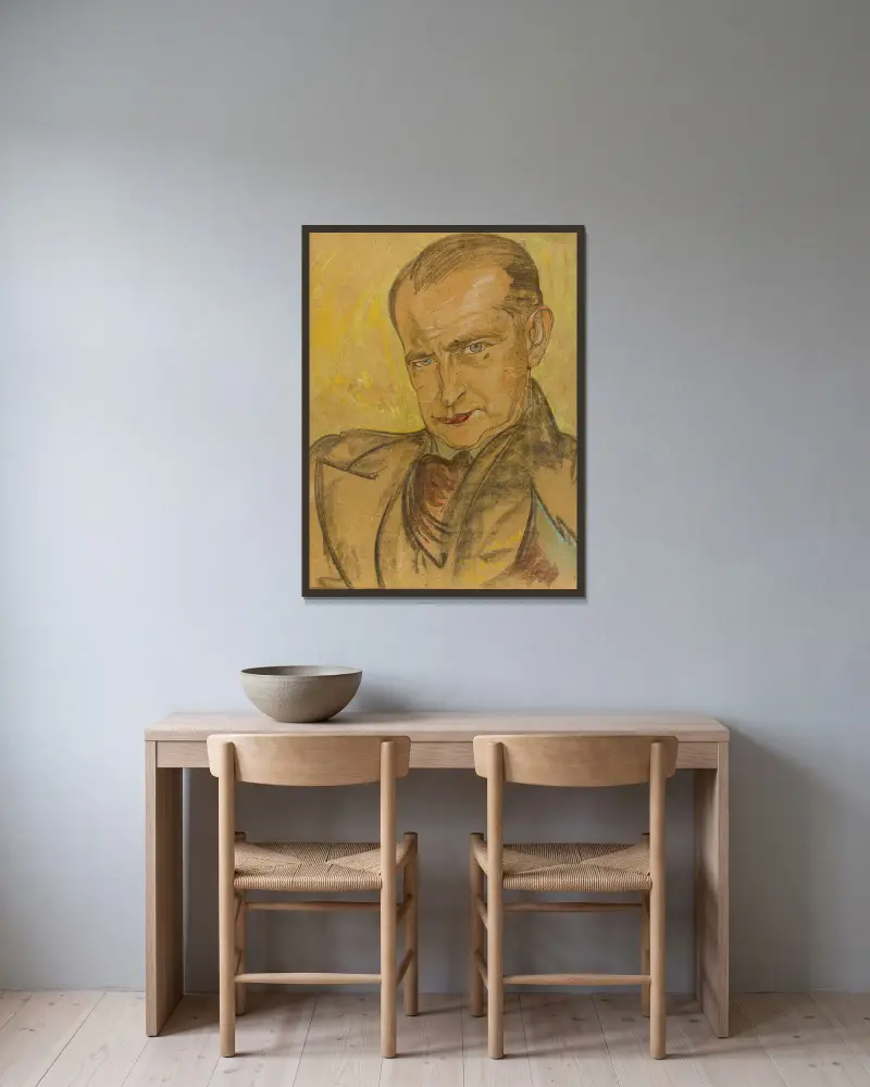 Porträtt av Marian Bronisław Godecki av Stanisław Ignacy Witkiewicz inramad på en vägg