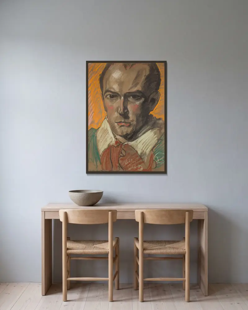 Portrait of priest Jan Humpola av Stanisław Ignacy Witkiewicz inramad på en vägg