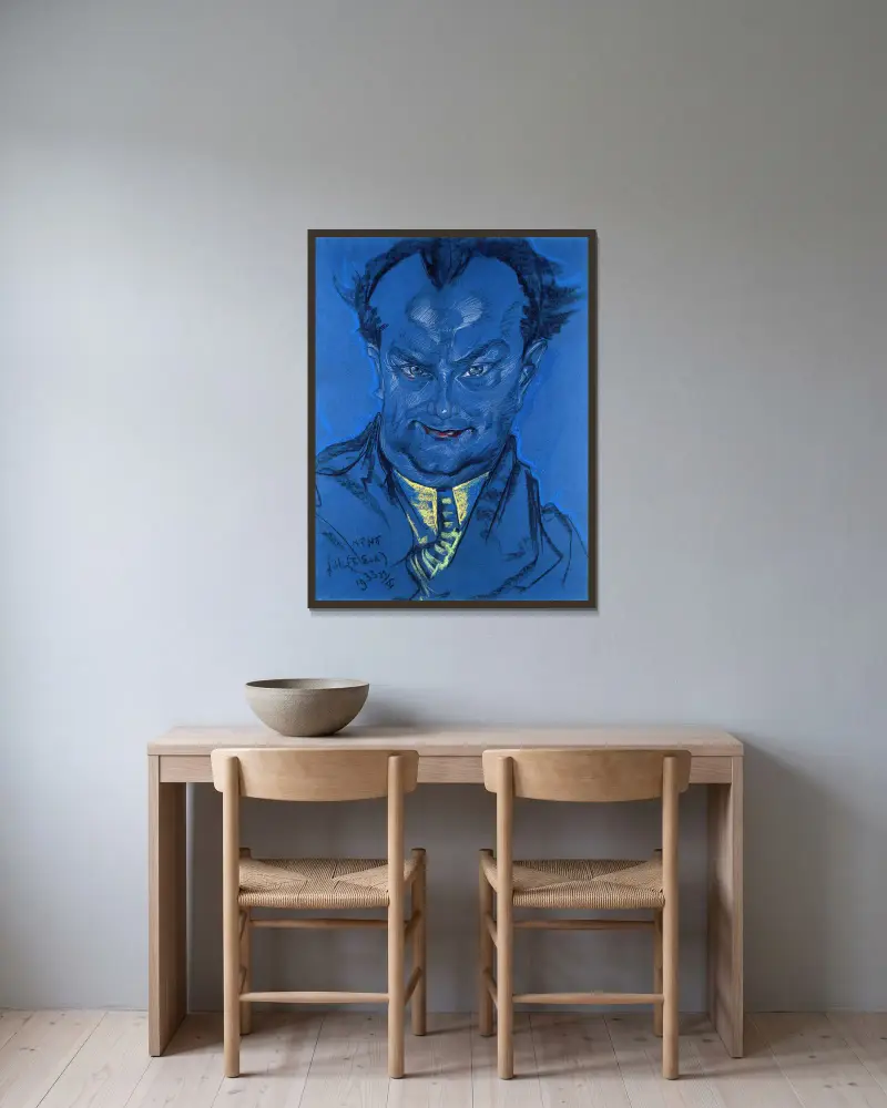 Portrait of Stefan Szuman av Stanisław Ignacy Witkiewicz inramad på en vägg