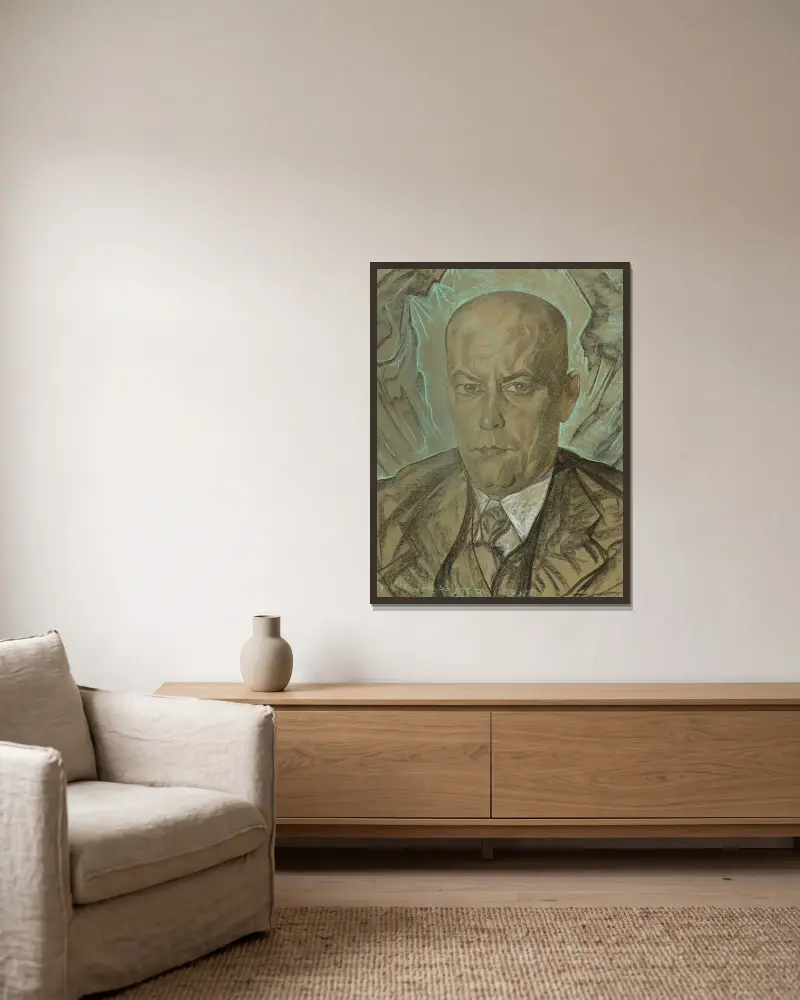 Porträtt av Włodzimierz Kotwicz-Gilewski av Stanisław Ignacy Witkiewicz inramad på en vägg