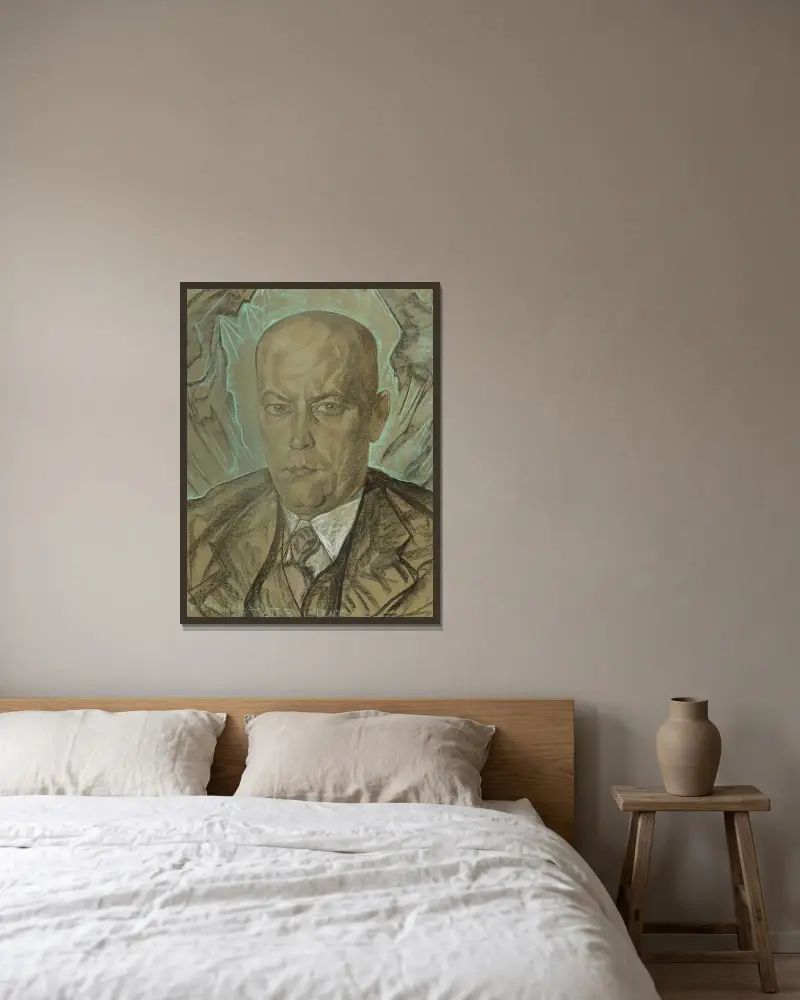 Porträtt av Włodzimierz Kotwicz-Gilewski av Stanisław Ignacy Witkiewicz inramad på en vägg