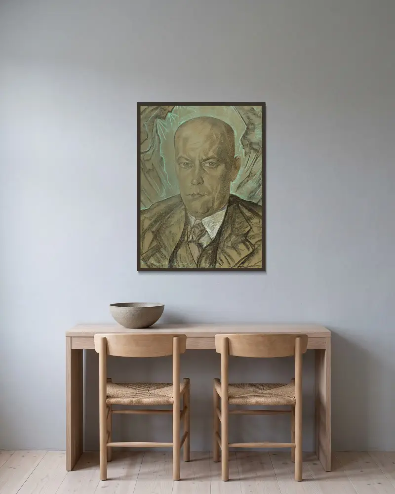 Porträtt av Włodzimierz Kotwicz-Gilewski av Stanisław Ignacy Witkiewicz inramad på en vägg
