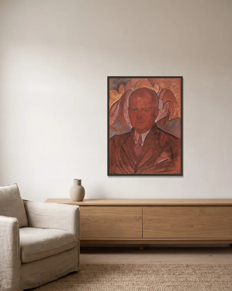 Porträt von Emil Młynarski von Stanisław Ignacy Witkiewicz gerahmt an einer Wand