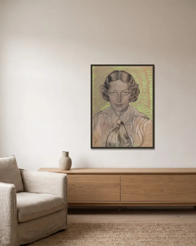 Portret Eugenii Bundykowej, 1933 av Stanisław Ignacy Witkiewicz inramad på en vägg