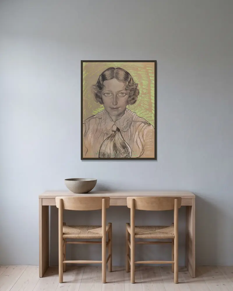 Portret Eugenii Bundykowej, 1933 av Stanisław Ignacy Witkiewicz inramad på en vägg