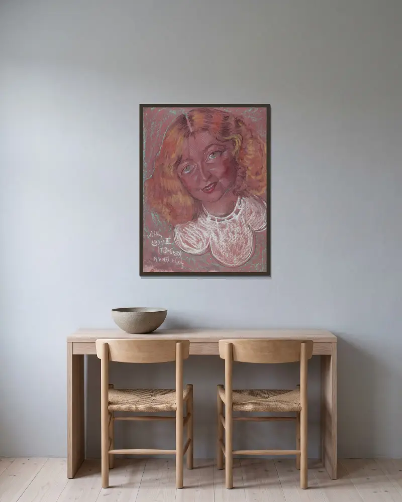 Portret Eugenii Bundykowej, 1934 – nr 1 av Stanisław Ignacy Witkiewicz inramad på en vägg