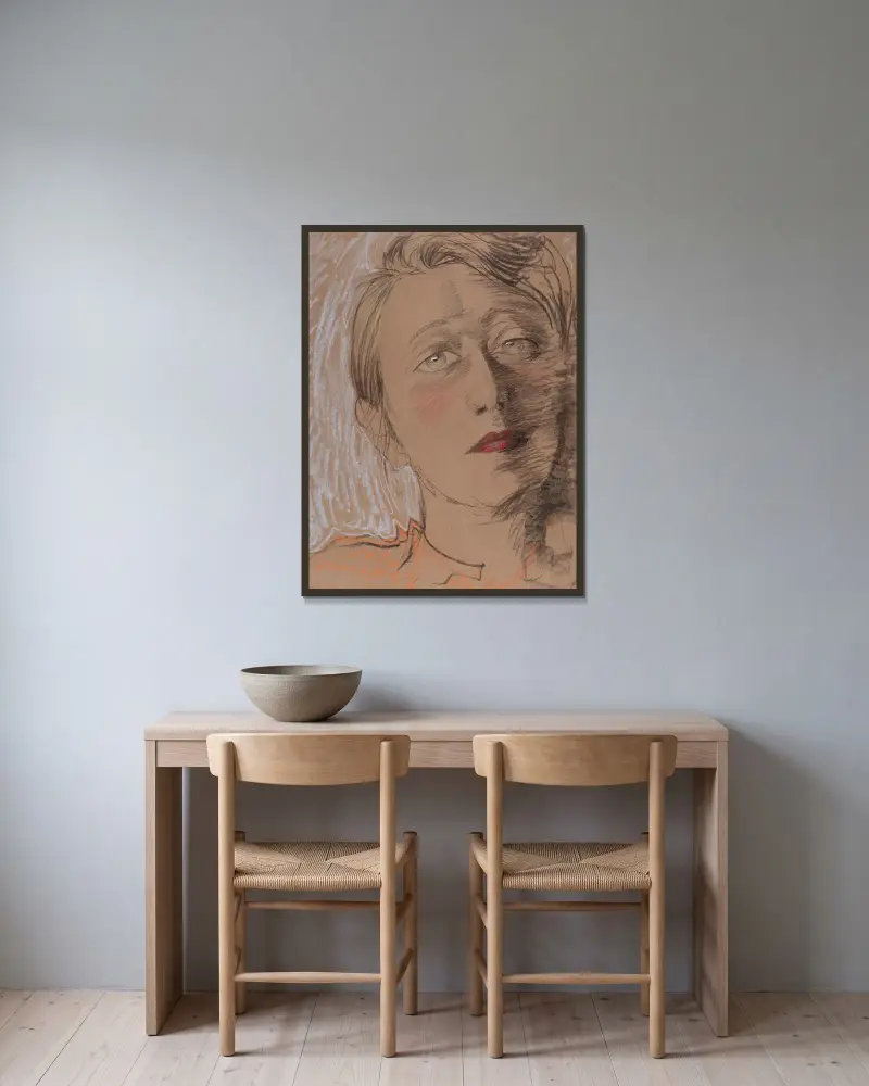 Portret Eugenii Bundykowej, 1935 – nr 1 av Stanisław Ignacy Witkiewicz inramad på en vägg