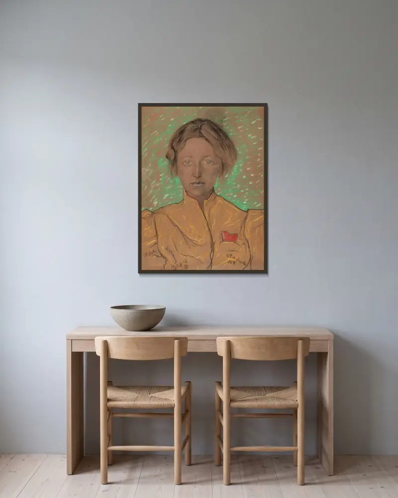 Portret Eugenii Bundykowej, 1938 av Stanisław Ignacy Witkiewicz inramad på en vägg