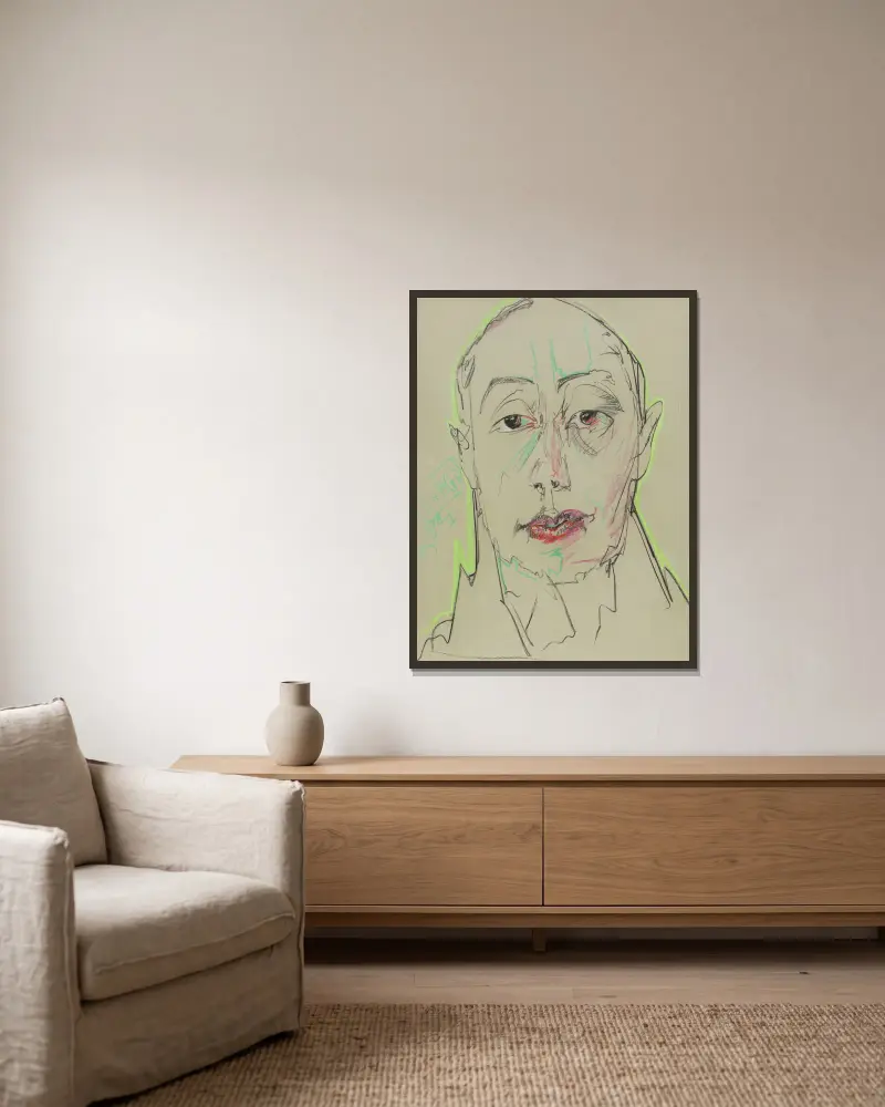 Portret Leona Reynela, 1928 – nr 1 av Stanisław Ignacy Witkiewicz inramad på en vägg