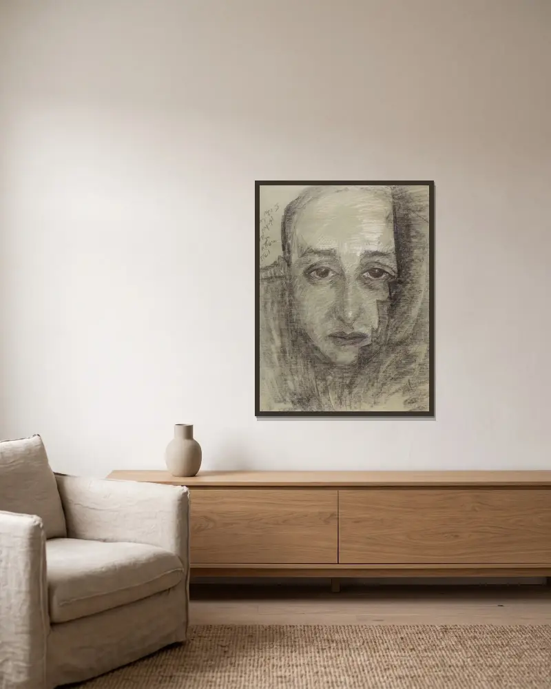 Portret Leona Reynela, 1932 – nr 1 av Stanisław Ignacy Witkiewicz inramad på en vägg