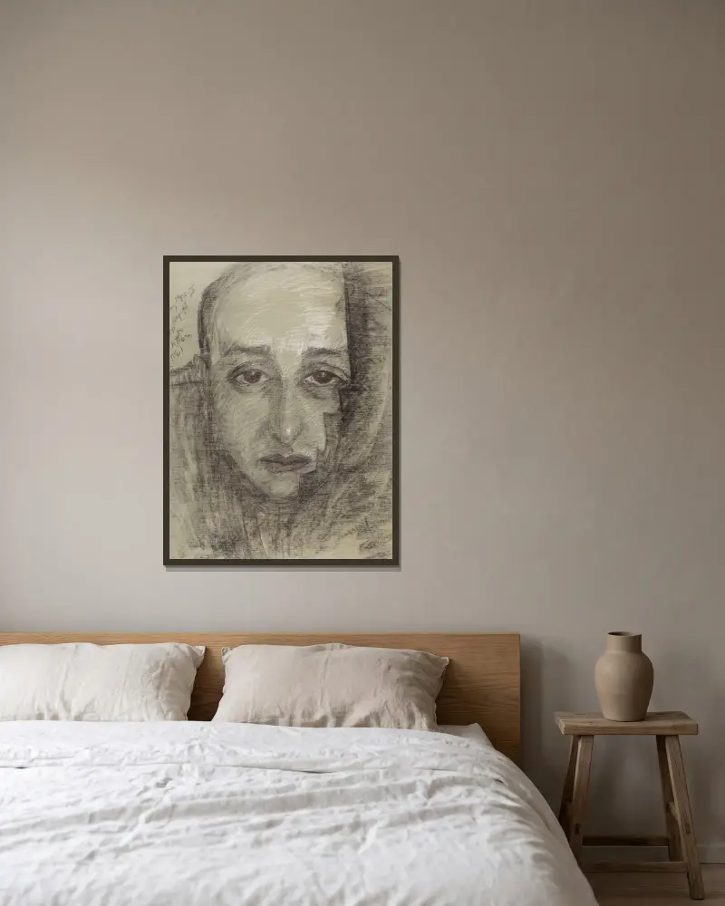 Portret Leona Reynela, 1932 – nr 1 av Stanisław Ignacy Witkiewicz inramad på en vägg